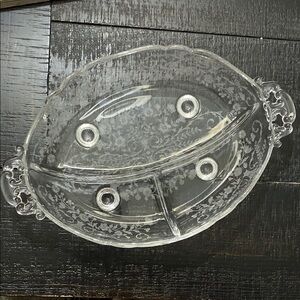 Elegant Vintage Clear Cambridge Glass Glass Divided Serving Dish!